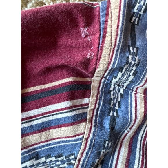 Vintage Wrangler Western Shirts Maroon Blue Tan White L Aztec Pearl Snap XL-Tail - Picture 5 of 8